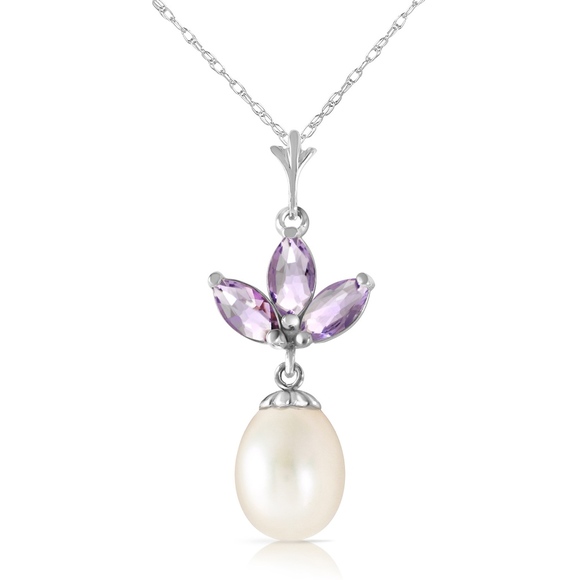 Galaxy Gold Products Jewelry - 14K. SOLID GOLD NECKLACE WITH PEARL & TANZANITES